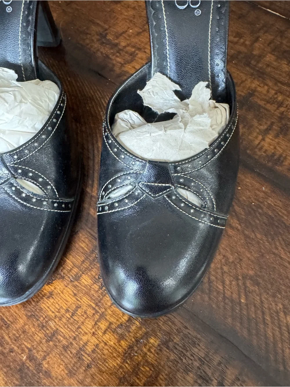 Franco Sarto Black Leather Ankle-Strap Pumps with Decorative Cutouts